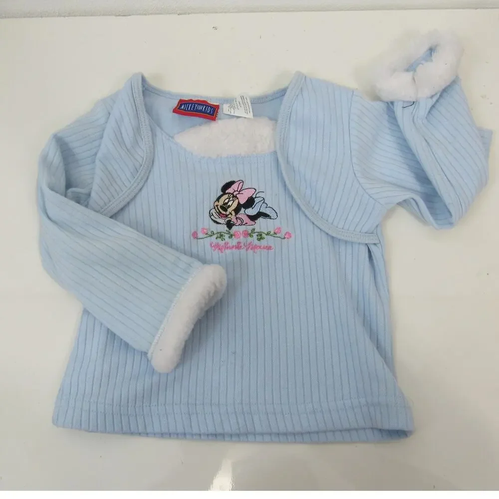 Mickey For Kids 24M Light Blue Ribbed Long Sleeve Top Minnie Mouse Faux Fur Top